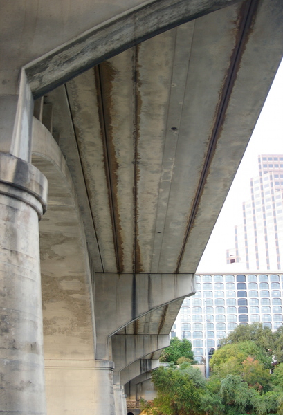 Crevices in bridge where bats live
