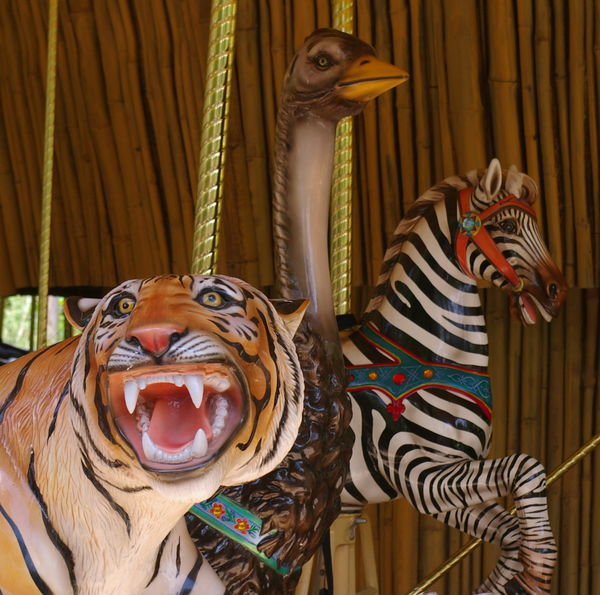 Carousel tiger, ostrich, zebra